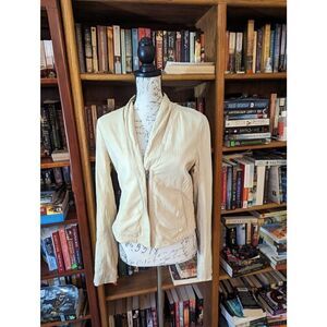 Theory ivory leather bomber style jacket off center zip sz xs